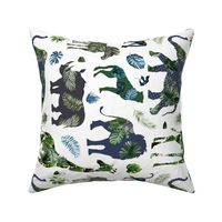 Tropical leaves safari patchwork animals - rotated