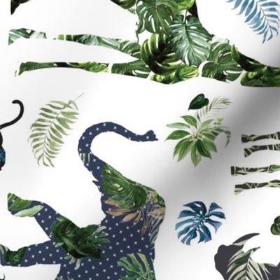 Tropical leaves safari patchwork animals - rotated