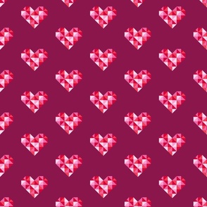 Pink check love hearts burgundy Valentine's Wallpaper