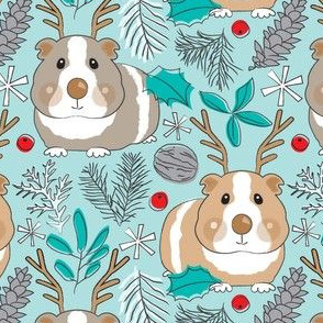 large reindeer guinea pigs with winter foliage on soft blue