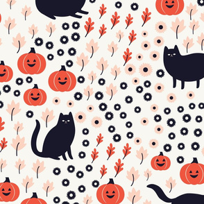 Halloween Cats and Pumpkins