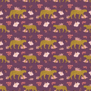 Cheetah walk in plum, pink and coral