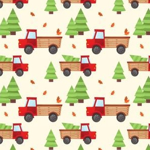 Little Red Truck with Christmas Trees