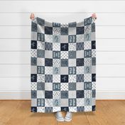 Wild West in blue Wholecloth Cheater Quilt rotated - 6 inch squares