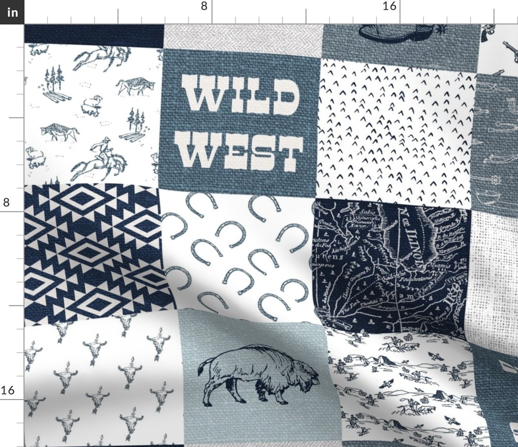 Wild West in Blue Wholecloth Cheater Quilt - 6 inch squares