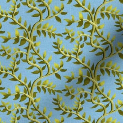 Yellow GreenVine on Textured Sky Blue Background