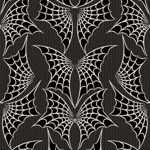 ★ SPIDER WEB LACE (TULLE BACKGROUND) ★ Black and White (Ecru) - Medium Scale / Collection : Halloween Moths - Creepy Prints