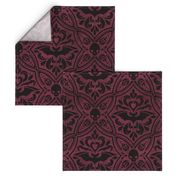 Mephistophelean Damask Magenta Maroon – floral, bats and skulls 