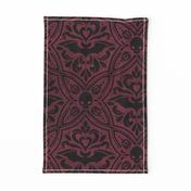 Mephistophelean Damask Magenta Maroon – floral, bats and skulls 