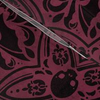 Mephistophelean Damask Magenta Maroon – floral, bats and skulls 