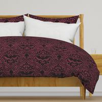 Mephistophelean Damask Magenta Maroon – floral, bats and skulls 