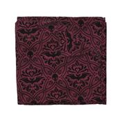 Mephistophelean Damask Magenta Maroon – floral, bats and skulls 