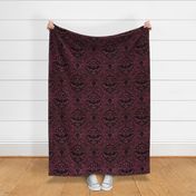 Mephistophelean Damask Magenta Maroon – floral, bats and skulls 