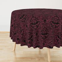 Mephistophelean Damask Magenta Maroon – floral, bats and skulls 