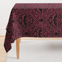 Mephistophelean Damask Magenta Maroon – floral, bats and skulls 