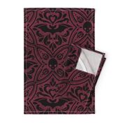 Mephistophelean Damask Magenta Maroon – floral, bats and skulls 