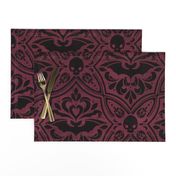 Mephistophelean Damask Magenta Maroon – floral, bats and skulls 