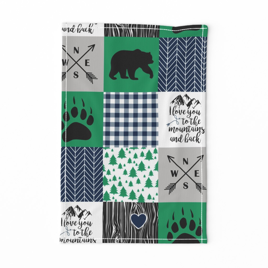 I love you till the mountains and back//Green&Navy - Wholecloth Cheater Quilt