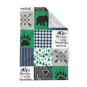 I love you till the mountains and back//Green&Navy - Wholecloth Cheater Quilt