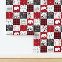 You are our Greatest Adventure//You will Move Moutains//Red - Wholecloth Cheater Quilt 