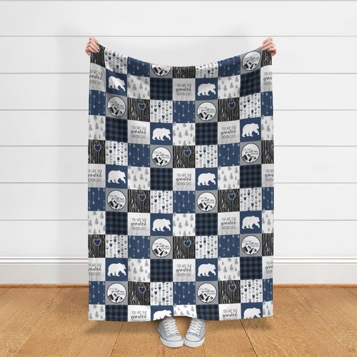 You are our Greatest Adventure//You will Move Moutains//Blue - Wholecloth Cheater Quilt 