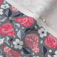 Pretty Pears and Blossoms in textured grey and pink - extra small print