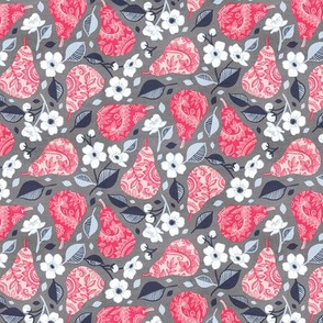 Pretty Pears and Blossoms in textured grey and pink - extra small print