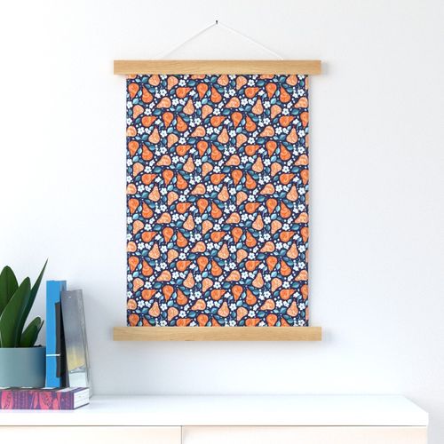 Pears and Blossoms in Orange and Blue - extra small print