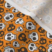 Skulls and Bones Halloween Black & White on Dark Orange Tiny Small 0,75 inch