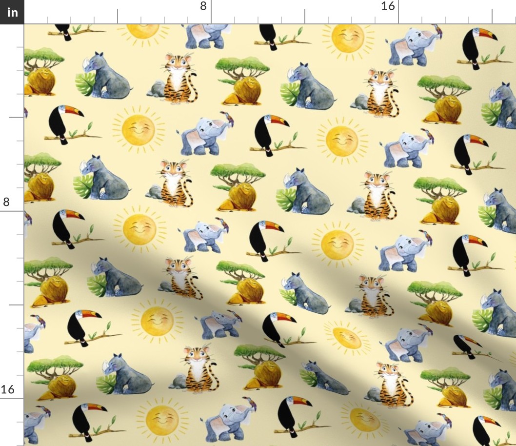 Safari Animals pattern yellow color Fabric | Spoonflower