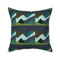 6" square: layered mountain // olive x, summit, green olive, 165-8 x, blue pine, teal no. 2, 174-15 x