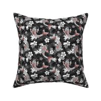 Koi and sakura blossom in grey small