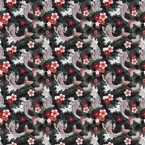 Koi and sakura blossom in grey & red small