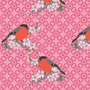 Bullfinches and Blossoms (Pink)
