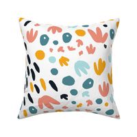 Painterly Pebble Polka Dots line and floral trails in gold, salmon, navy blue
