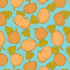 Pumpkin Patch on Light Blue - Medium