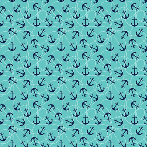 Anchors with Tangled Rope Aqua Navy