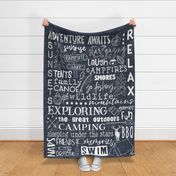 Camping Subway Art on denim Minky Blanket 54x72 inches