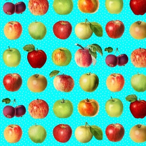 Apples and dots on aqua ground