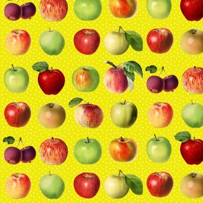 Apples and dots on sun yellow ground