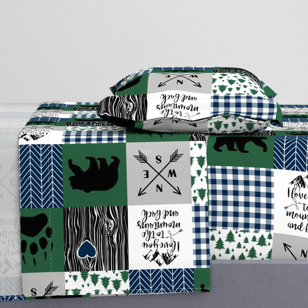 I love you to the mountains & back//Dk Green&Navy - Wholecloth Cheater Quilt - Rotated