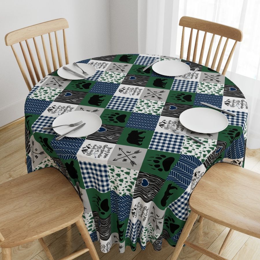 I love you to the mountains & back//Dk Green&Navy - Wholecloth Cheater Quilt - Rotated