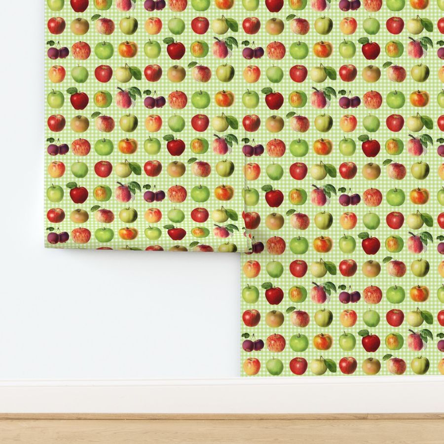 Apples on bright green gingham