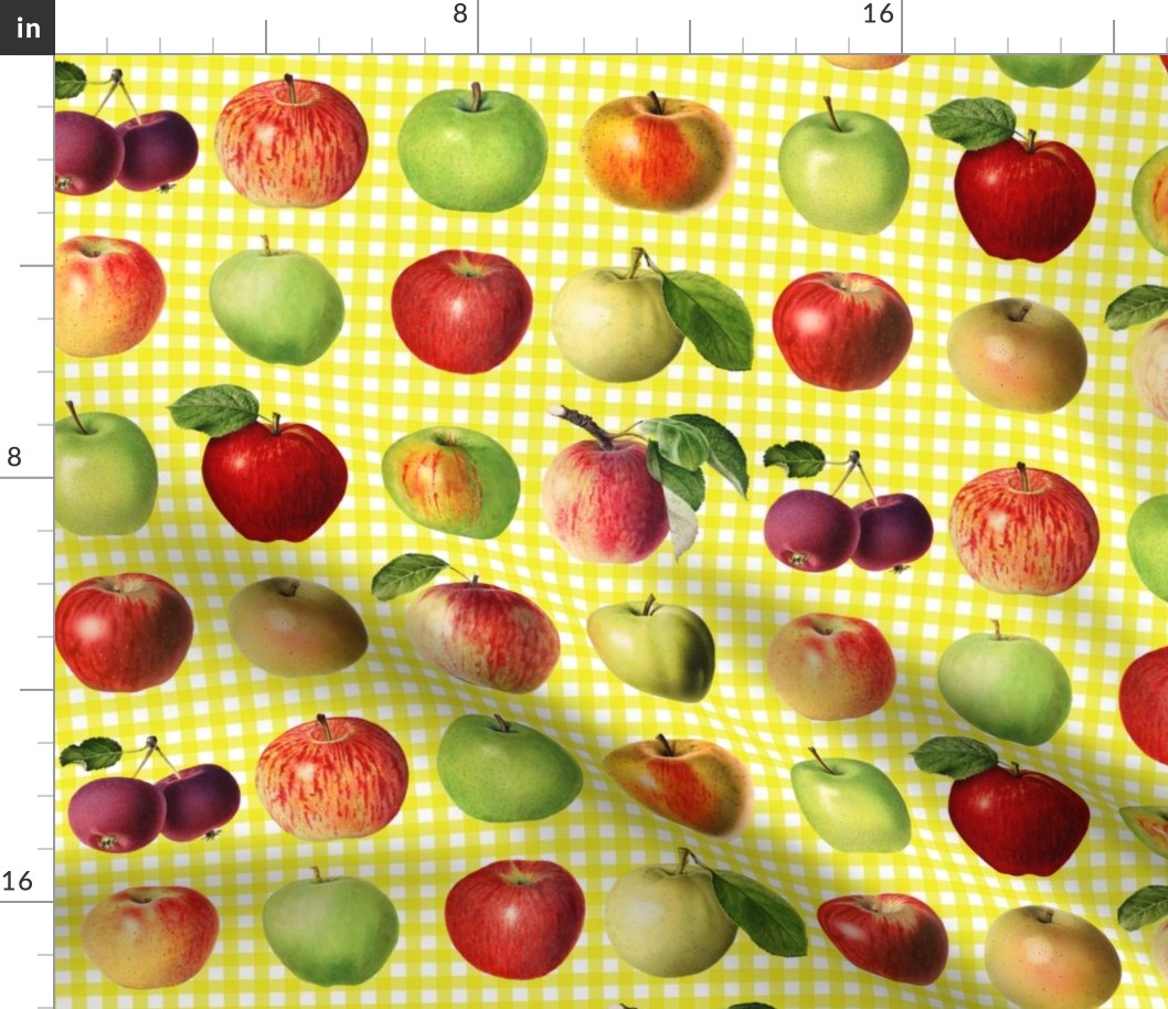 Apples on sun yellow gingham