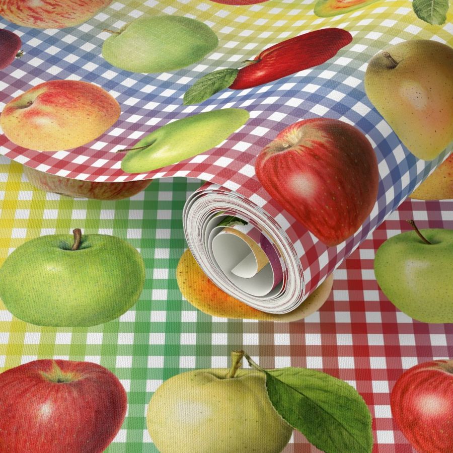 Apples on rainbow gingham