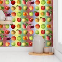 Apples on rainbow gingham