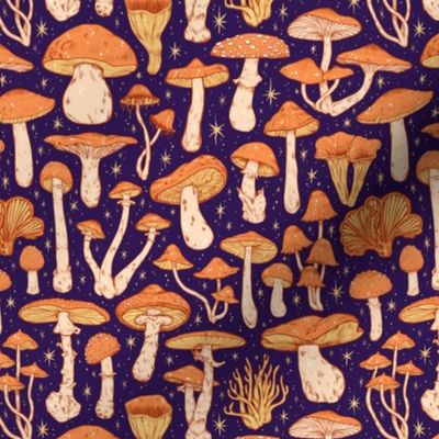 Deadly Mushrooms Orange on Blue 1/2 Size