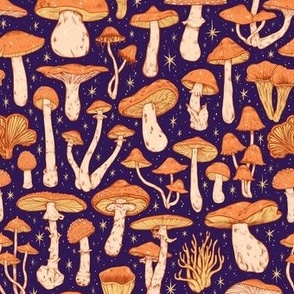 Deadly Mushrooms Orange on Blue 1/2 Size
