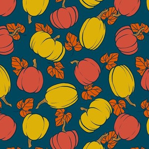 Pumpkin Patch on Classic Blue - Medium