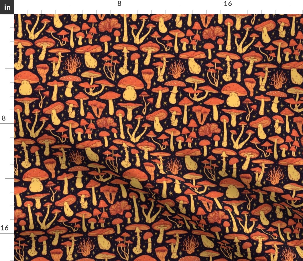 Deadly Mushrooms Orange on Black 1/2 Size